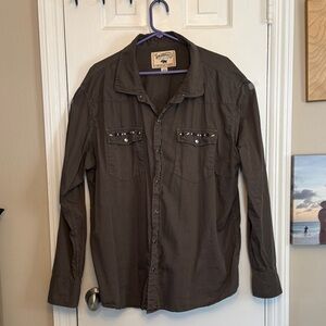 Western Aloha Chocolate Brown Pearl Snap Button Down Western Embroidered Shirt